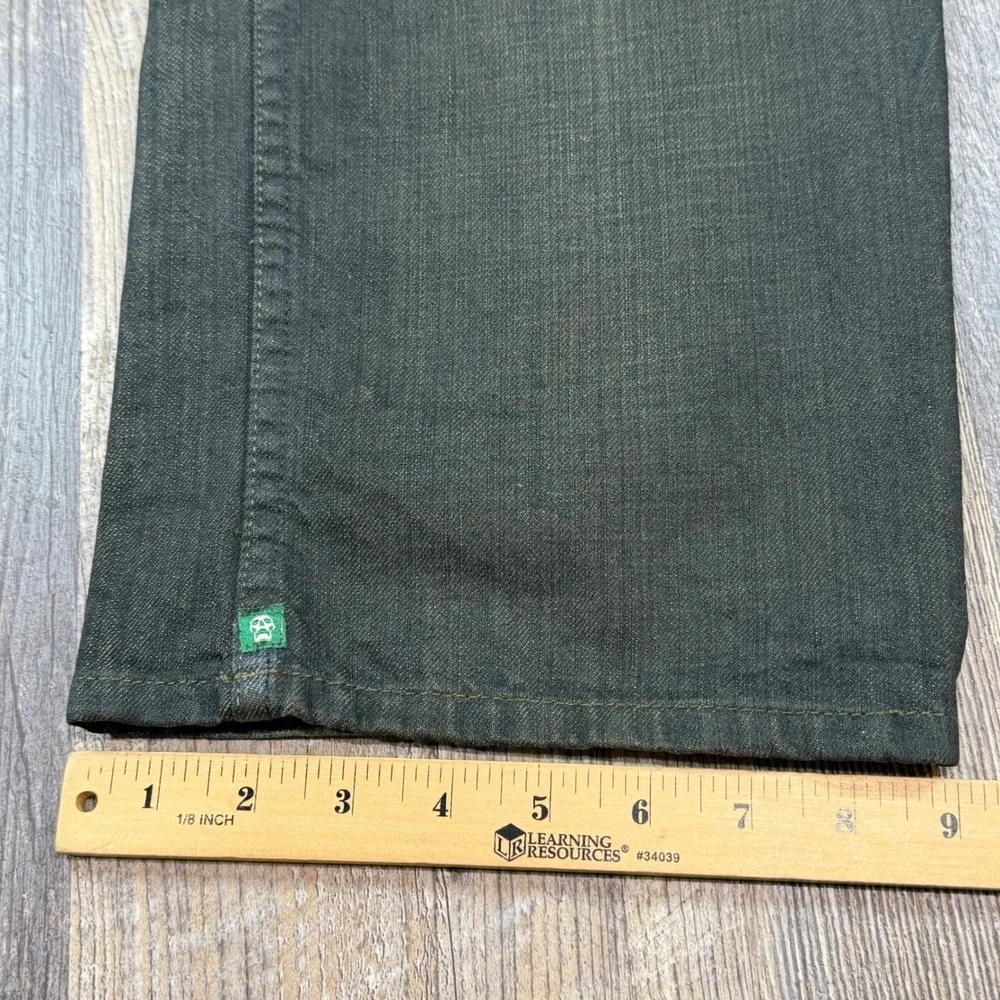 Vans Mens Dark Wash Denim Jeans Straight Leg Green Skull Logo Size 34x32 Skate